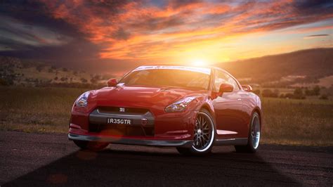Wallpaper Nissan Gt R R35 Red Supercar At Sunset 1920x1080 Full Hd 2k