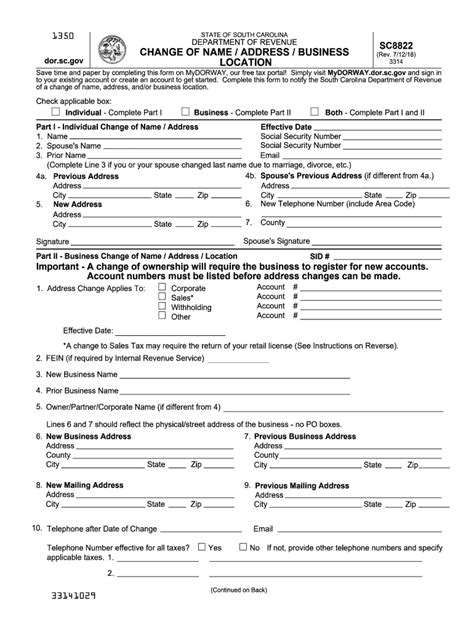 Sc Dor Sc8822 2018 Fill Out Tax Template Online Us Legal Forms
