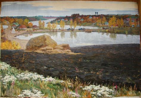 Ukrainian Soviet Oil Painting Impressionism Landscape Ground Farm Town