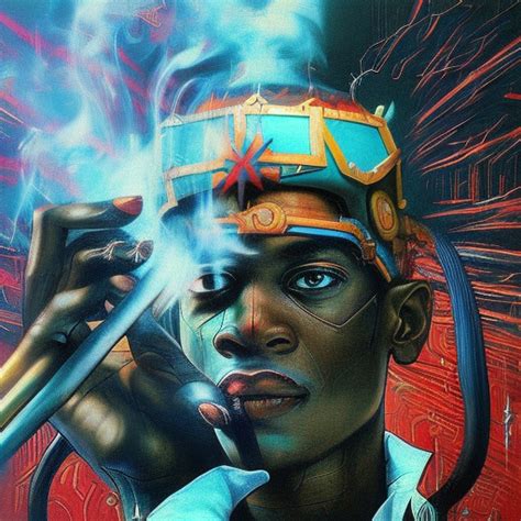 Adrianvaughan A Closeup Cyberpunk Official Portrait Of A Black Man Smoking A Cigaret Michel
