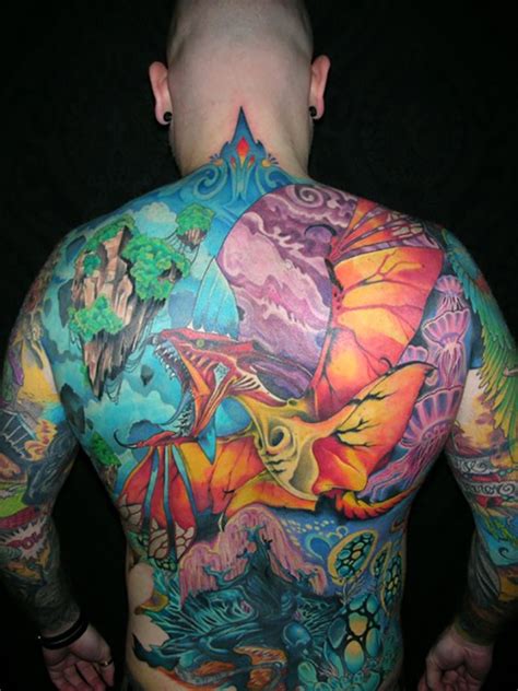 stunning avatar themed colorful massive on whole back tattoo tattooimages