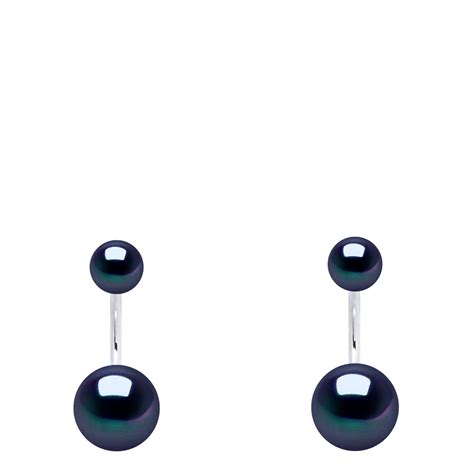 Silver Black Tahiti Real Cultured Freshwater Pearl Duo Earrings