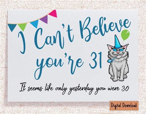 Printable Funny 31st Birthday Card For Her Sarcastic Birthday Etsy