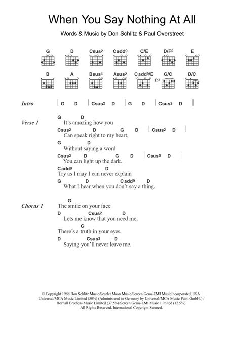 When You Say Nothing At All Sheet Music Ronan Keating Guitar Chords