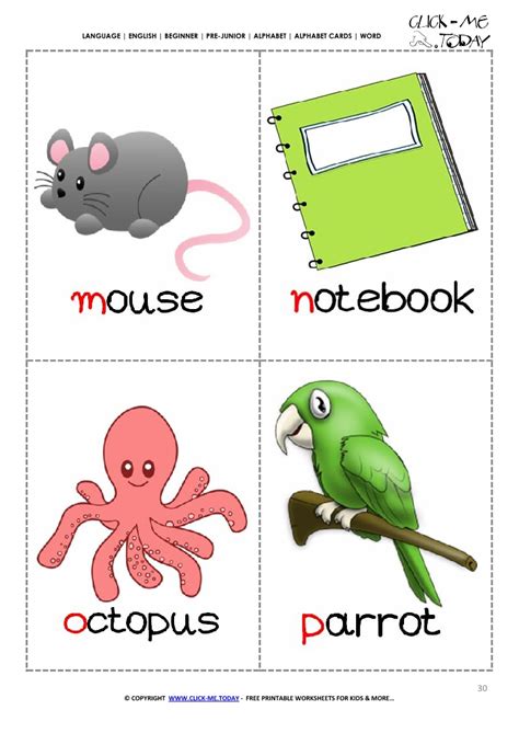 Printable Alphabet Flashcards Picture And Word Mnop