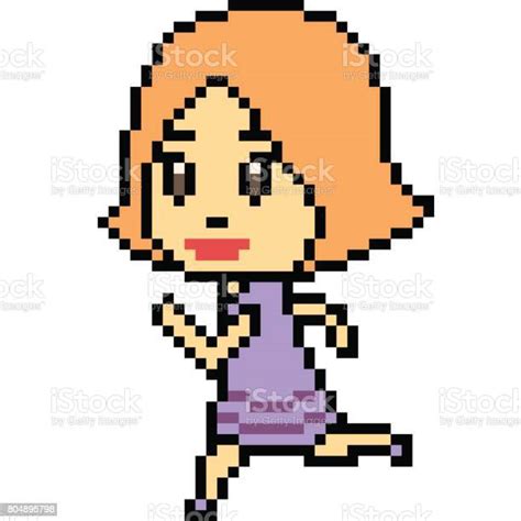 Vector Pixel Art Girl Run Stock Illustration Download Image Now