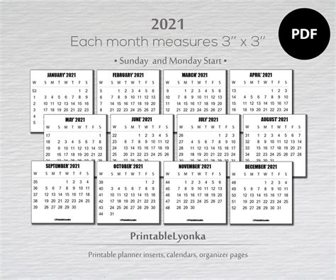 Printable Mini Calendar 2021 Recipepastor