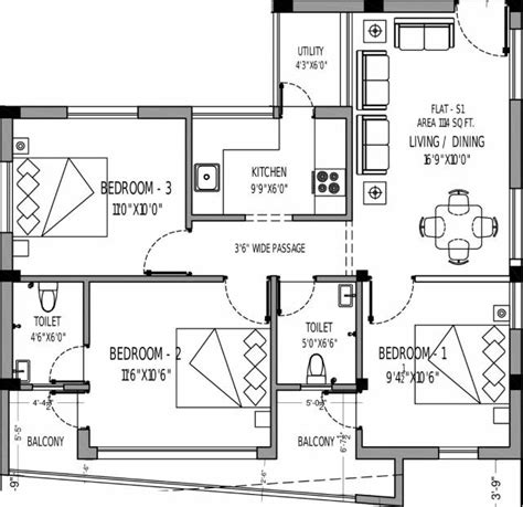 1114 Sq Ft 3 Bhk Floor Plan Image Visaka Builders Alder Available For