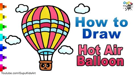 How To Draw A Hot Air Balloon For Kids Cute And Easy Youtube