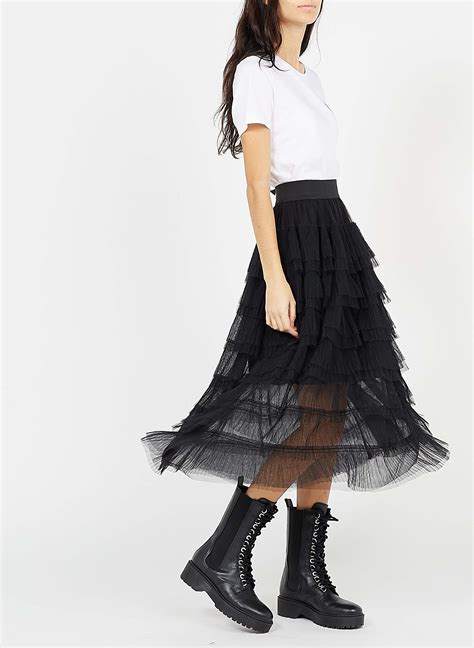 Tulle Midi Skirt With Ruffles Noir Maje Women Place Des Tendances