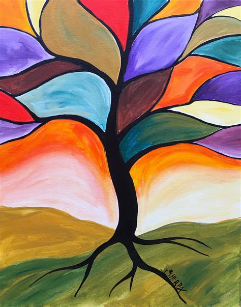 Fall Stained Glass Tree Easy Peasy Acrylic Painting Lesson For