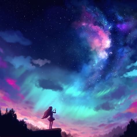 512x512 Anime Girl And Colorful Sky 512x512 Resolution Wallpaper Hd
