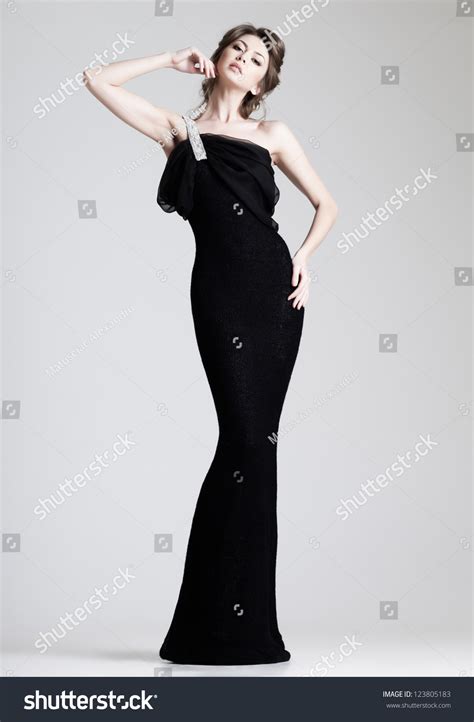 Beautiful Woman Model Posing Elegant Dress Stock Photo 123805183