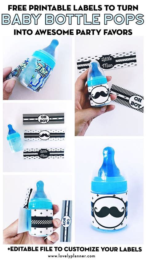 Diy Baby Bottle Pops Party Favors With Free Printable Labels Mustache