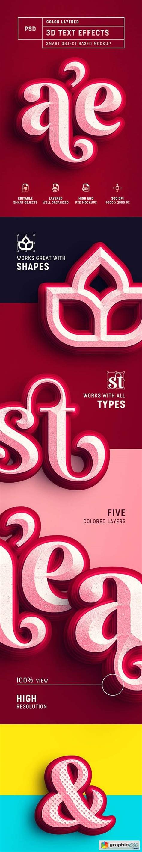 Color Layered 3d Text Effect Mockup Free Download Vector Stock Image