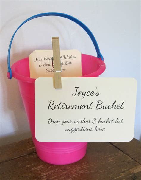 Here's a collection of some of the finest retirement decoration, cakes, gifts and party favors which will help you host one of the best retirement party. Retirement Bucket Instruction Card for Retirement Party Wish