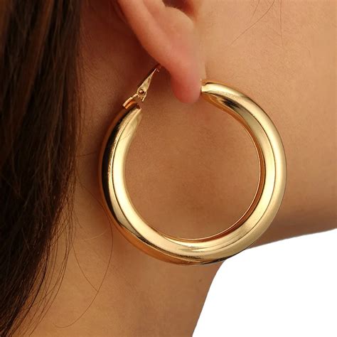 Mestilo Exaggeration Large Geometric Gold Sliver Metal Earrings Big Thick Tube Round Circle Hoop