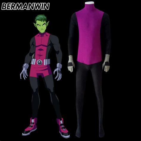 Bermanwin High Quality Beast Boy Costume Spandex Beast Boy Zentai Suit
