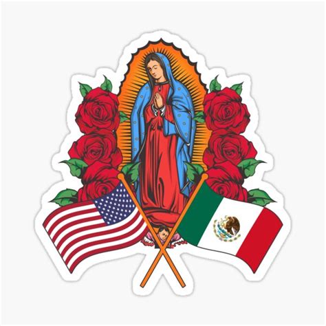 Pegatina Virgen de Guadalupe con bandera de México y EE UU de