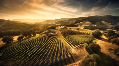 Premium Photo A Mesmerizing Aerial View Of A Vast Vineyard Against A