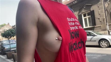 Braless Walk In City Flashing Piercing Nipples In Public Xxx Videos