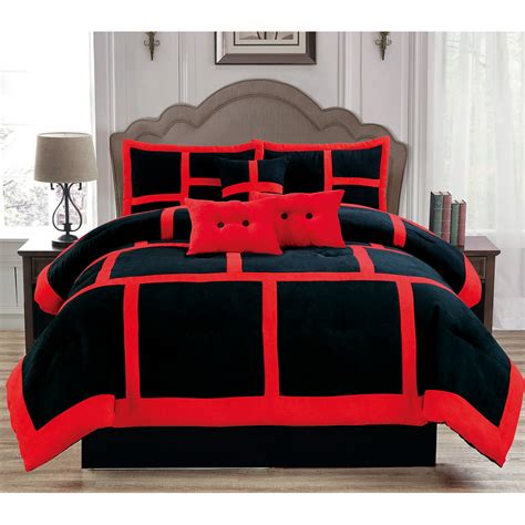 Soft Suede Black And Red Dawn 7 Piece Comforter Set California King