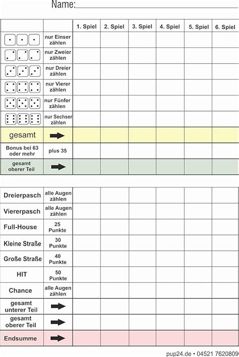 Kniffel Vorlage Kniffelblock Zum Ausdrucken Din A4 Kniffel Vorlage