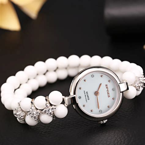 luxury lady 925 sterling silver watches women stainless steel wristwatches beads women bracelet