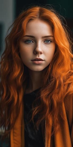 Premium Ai Image A Girl With Red Hair And Blue Eyes