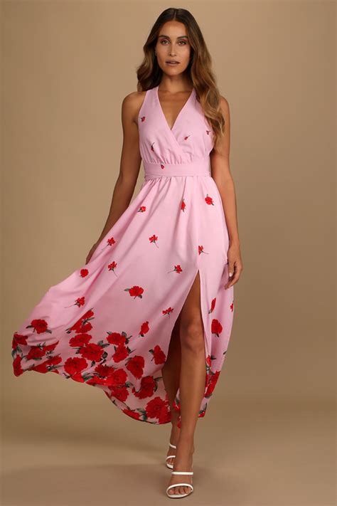 Pink Floral Print Dress Convertible Dress Sleeveless Maxi Lulus