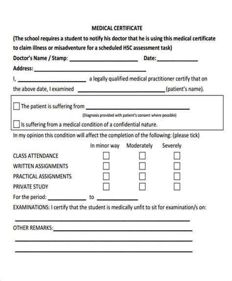 Medical Certificate Form For Students