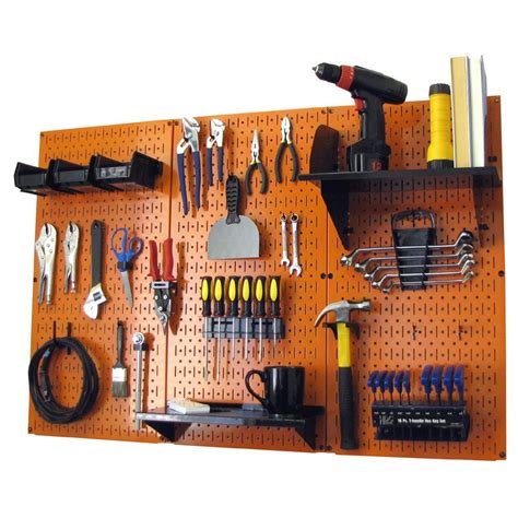 Wall Control 32 In X 48 In Metal Pegboard Standard Tool Storage Kit With Orange Pegboard And