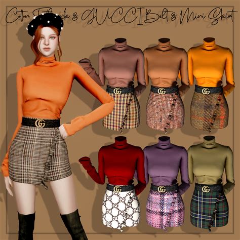 Cotton Turtleneck And Belt And Mini Skirt At Rimings Sims 4