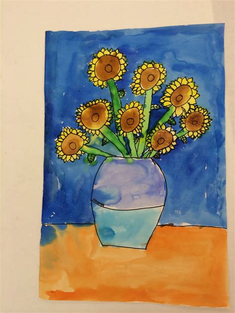 Van Gogh Sunflower Watercolor Still Life For Elementary Aged Children