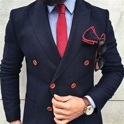 navy bule double breasted suits jacket custom made fashion blazer formal office business jacket