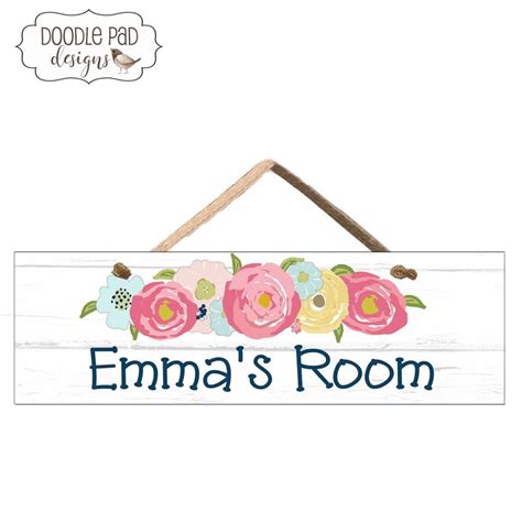Floral Girls Name Sign Bedroom Door Sign Etsy
