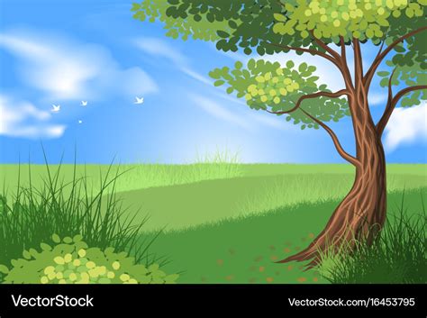Tree And Green Grass Scene Royalty Free Vector Image