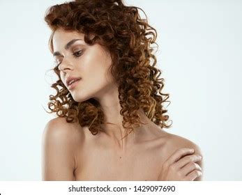Nude Shoulders Beautiful Woman Curly Hair Stock Photo 1429097690