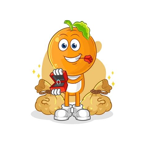Premium Vector Orange Head Propose With Ring Cartoon Mascot Vector