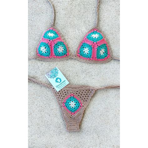 Crochet Bikini Tricolor Crochet Swimsuit Crochet Lace My Xxx Hot Girl