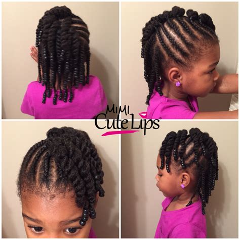 Cornrows & twisted bangs with pigtails. Natural Hairstyles for Kids - MimiCuteLips