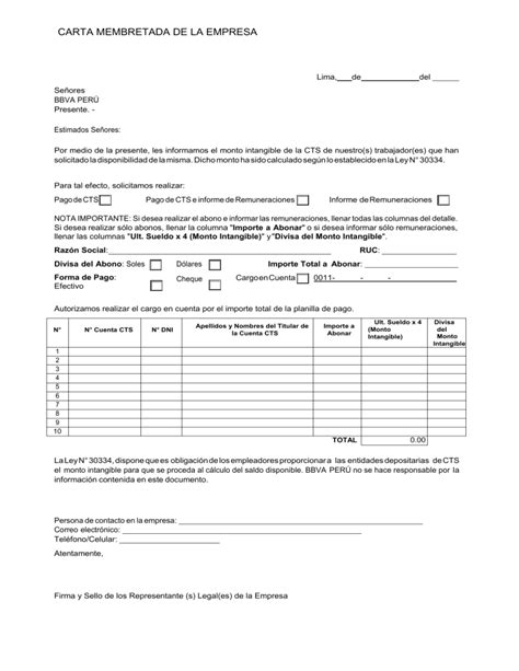 Carta Modelo Para Pagos De Cts O Informar La Ultima Remuneracion X4