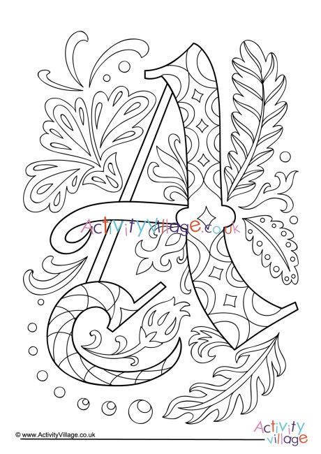 Illuminated Letter A Colouring Page Coloring Letters Alphabet