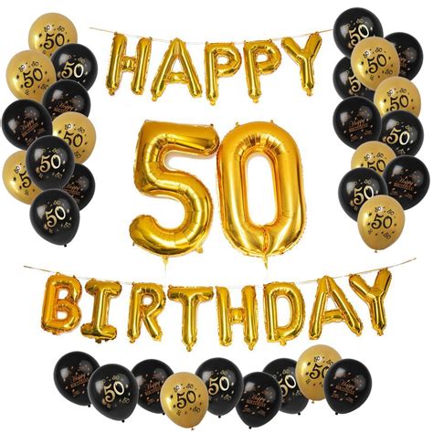 Zljq Happy 50th Birthday Balloons Set 33 Pcs Fiftieth Birthday Kit Foil