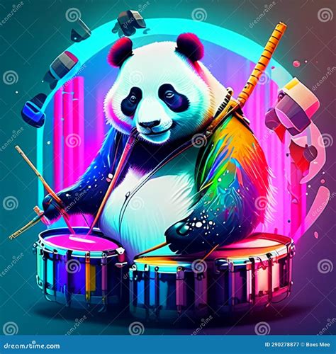 Panda Playing Drums And Drumsticks Vector Illustration In Cartoon