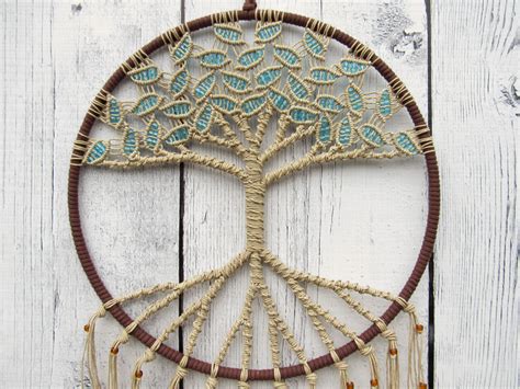 Aqua Tree Of Life Dreamcatcher Macrame Wall Hanging Available On Evergreenbohemian Com