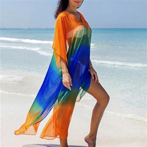 nodelay new sexy chiffon bikini cover up women 2019 new gradient print beach dress long bathing
