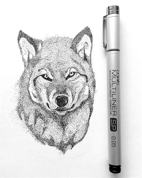 Pointillism Drawing Of A Wolf Art Sketch Ink Dotted Drawings Pen