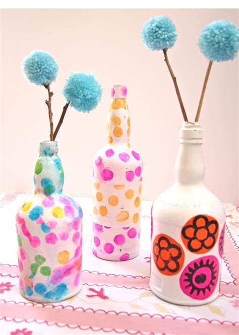 Wine Bottle Vases Decoupaged With Tissue Paper Wine Bottle Crafts