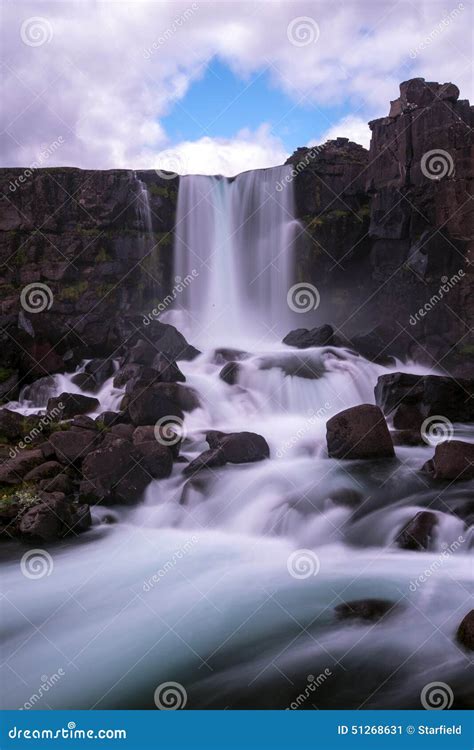 Pingvellir Waterfall In National Park Iceland Stock Image Image Of